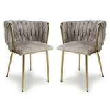 Chenille Effect Fabric Dining Chairs in Set Of 2 With Gold Metal Frame - Ontario
