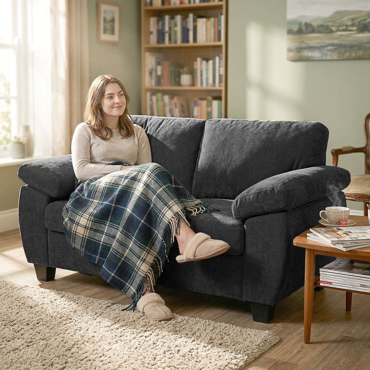 Chenille Fabric 2 Seater Sofa 156cm Wide - Velmora