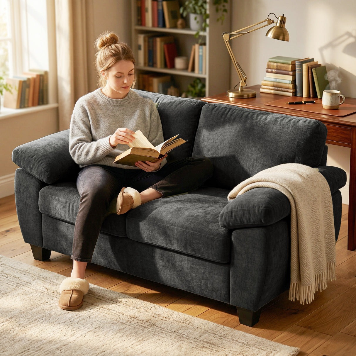 Chenille Fabric 2 Seater Sofa 156cm Wide - Velmora
