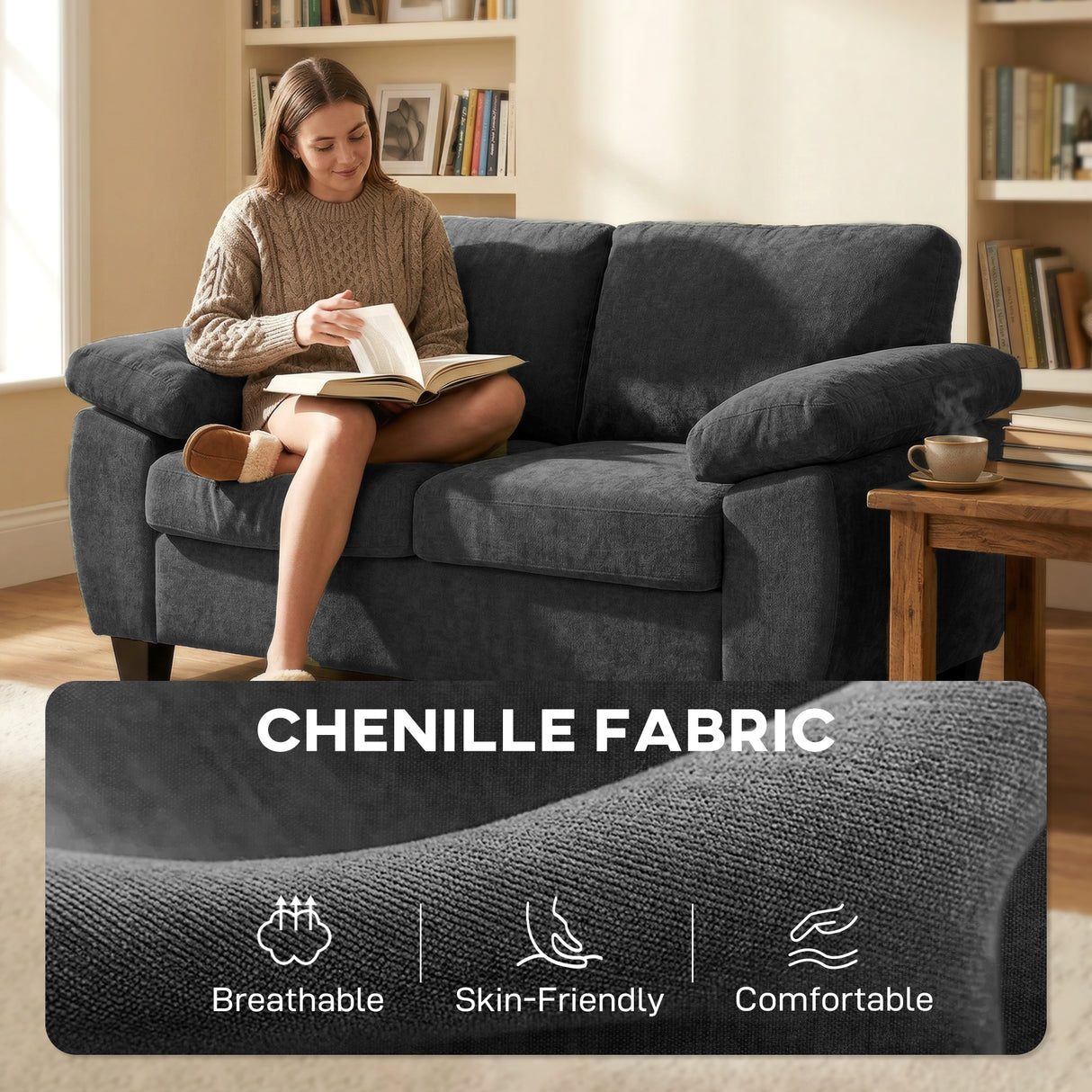Chenille Fabric 2 Seater Sofa 156cm Wide - Velmora