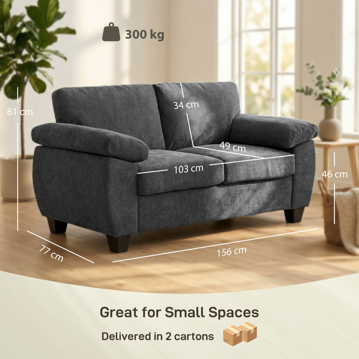 Chenille Fabric 2 Seater Sofa 156cm Wide - Velmora