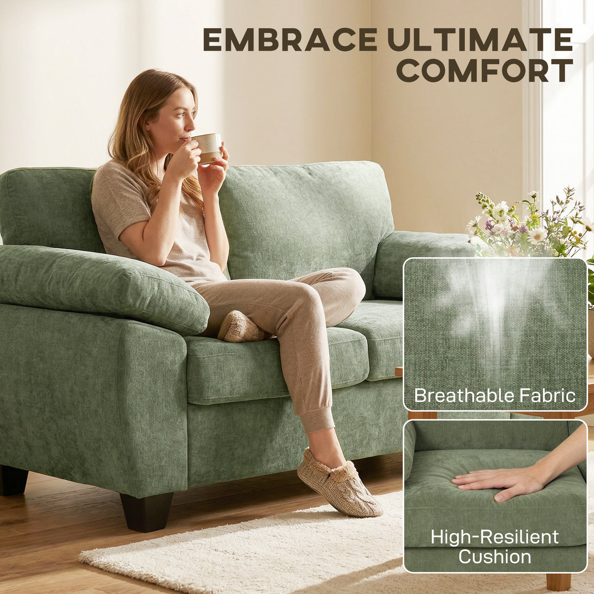 Chenille Fabric 2 Seater Sofa 156cm Wide - Velmora
