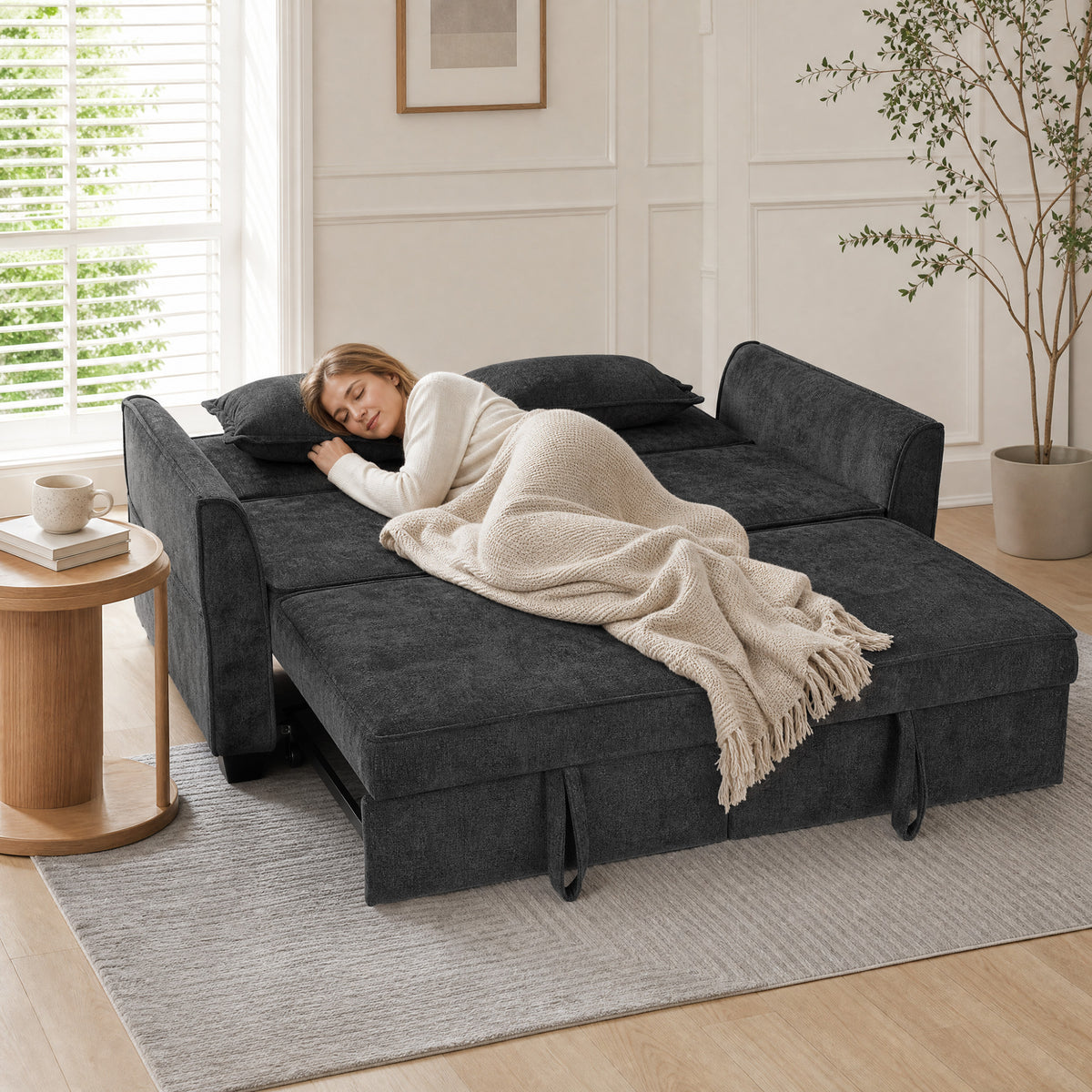 Chenille Fabric 2 Seater Sofa Bed 167cm Wide - Velmora