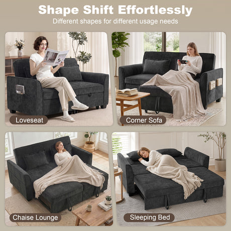 Chenille Fabric 2 Seater Sofa Bed 167cm Wide - Velmora