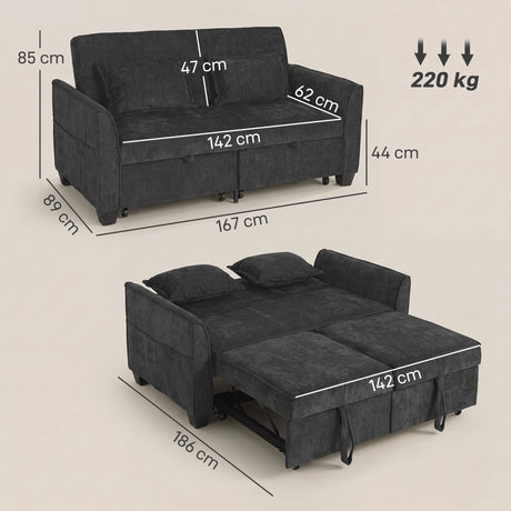 Chenille Fabric 2 Seater Sofa Bed 167cm Wide - Velmora