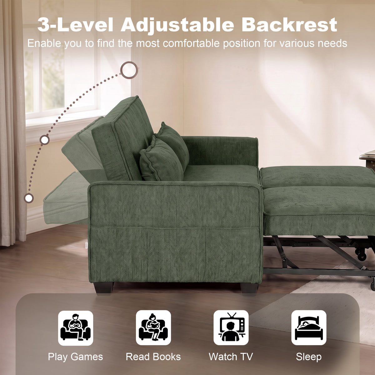 Chenille Fabric 2 Seater Sofa Bed 167cm Wide - Velmora