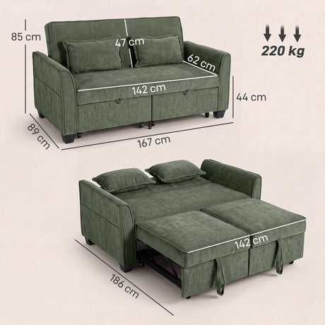 Chenille Fabric 2 Seater Sofa Bed 167cm Wide - Velmora