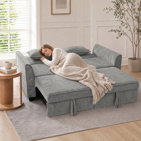 Chenille Fabric 2 Seater Sofa Bed 167cm Wide - Velmora