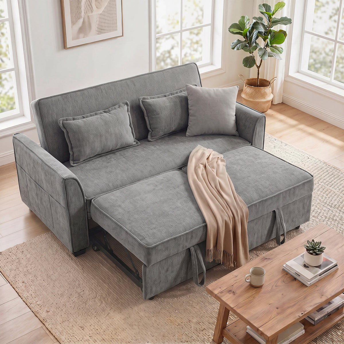 Chenille Fabric 2 Seater Sofa Bed 167cm Wide - Velmora