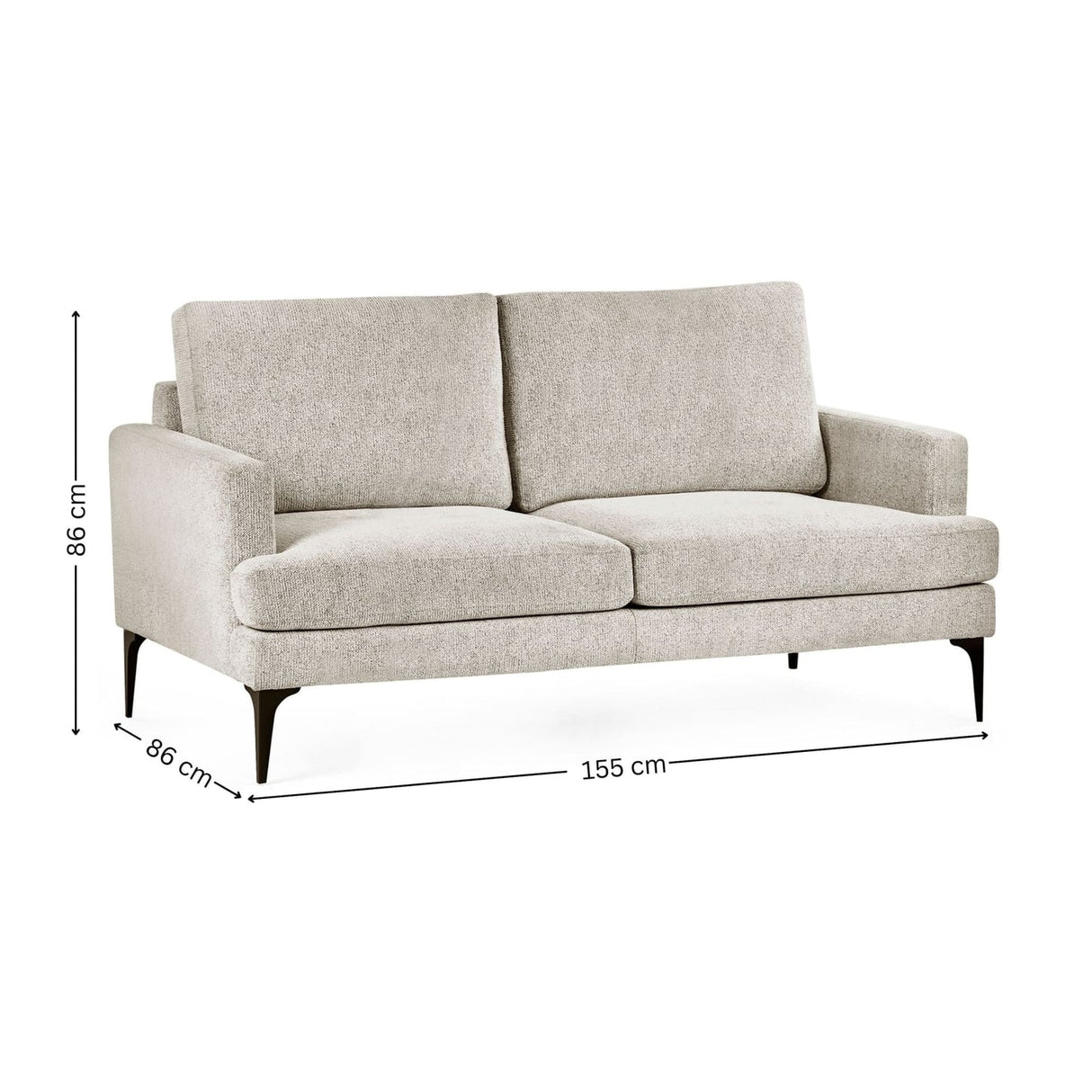 Chenille Fabric 2 Seater Sofa With Slim Black Legs - Carrera