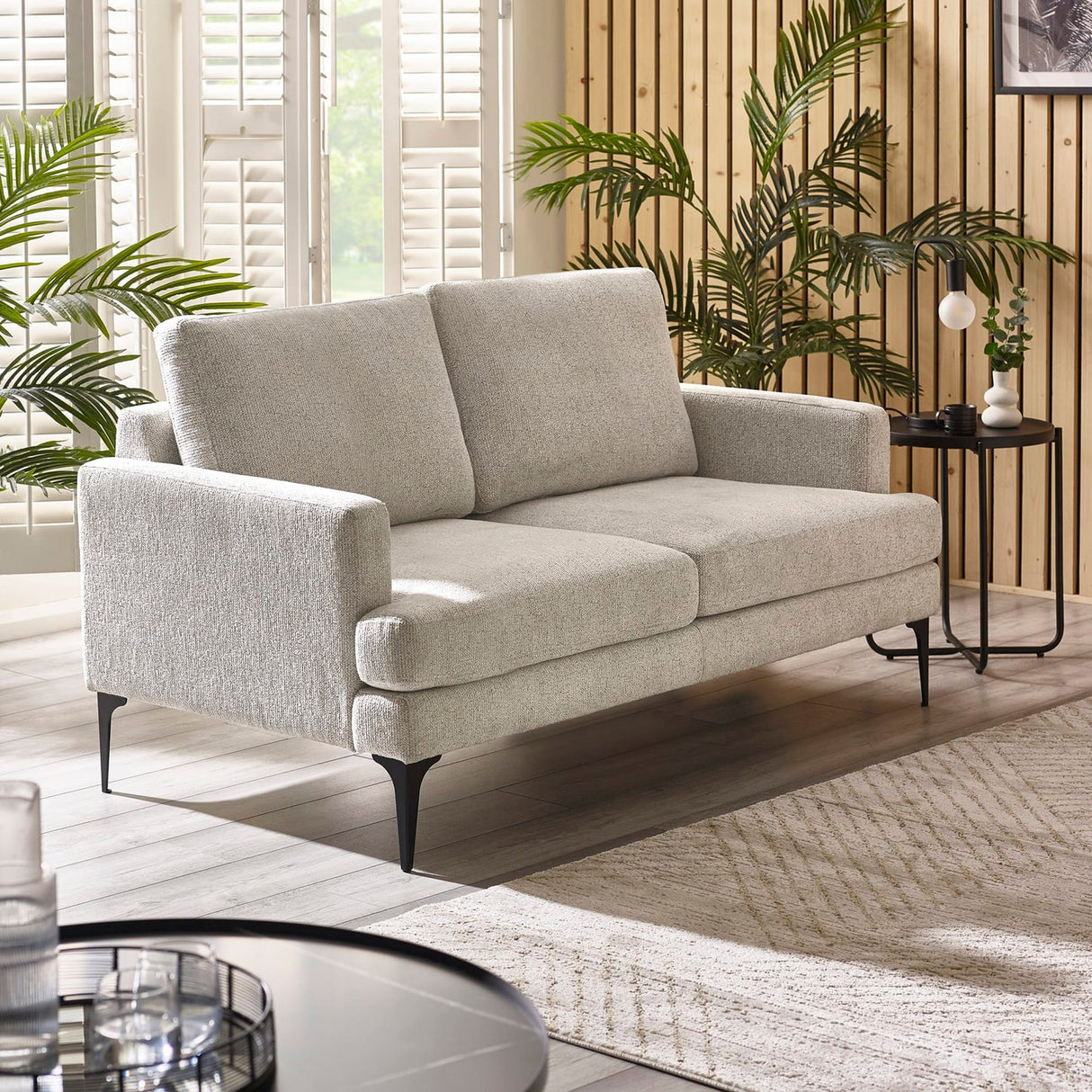 Chenille Fabric 2 Seater Sofa With Slim Black Legs - Carrera