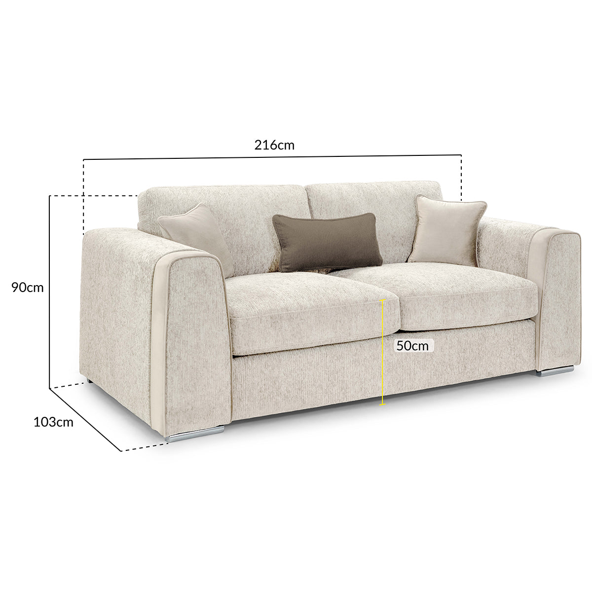Chenille Fabric 3 Seater Sofa - Naples