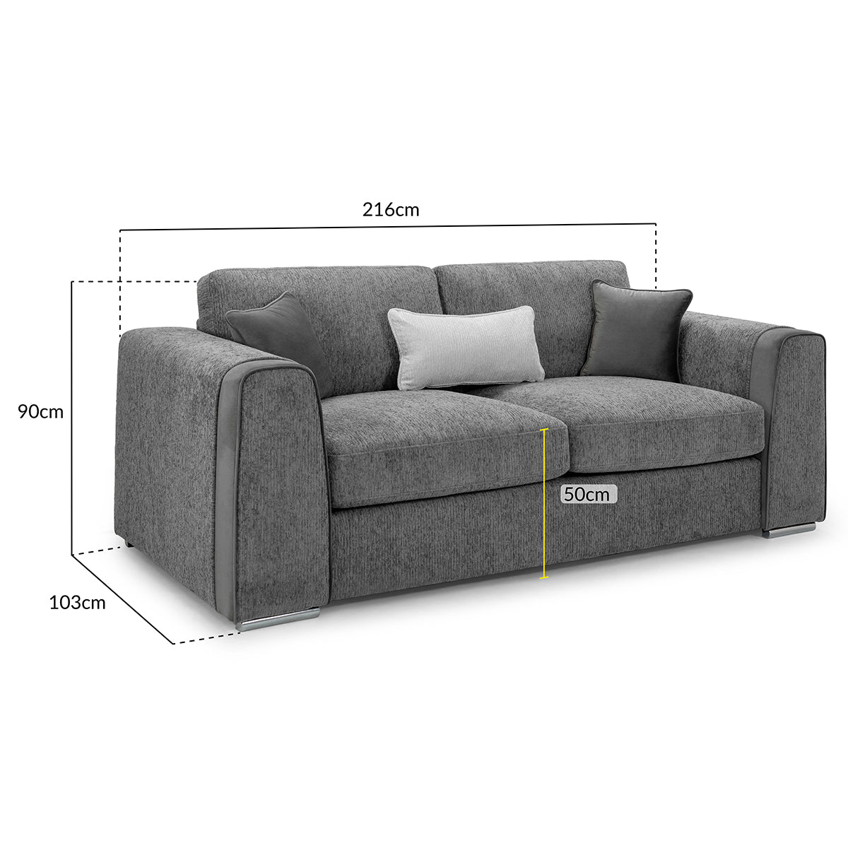 Chenille Fabric 3 Seater Sofa - Naples