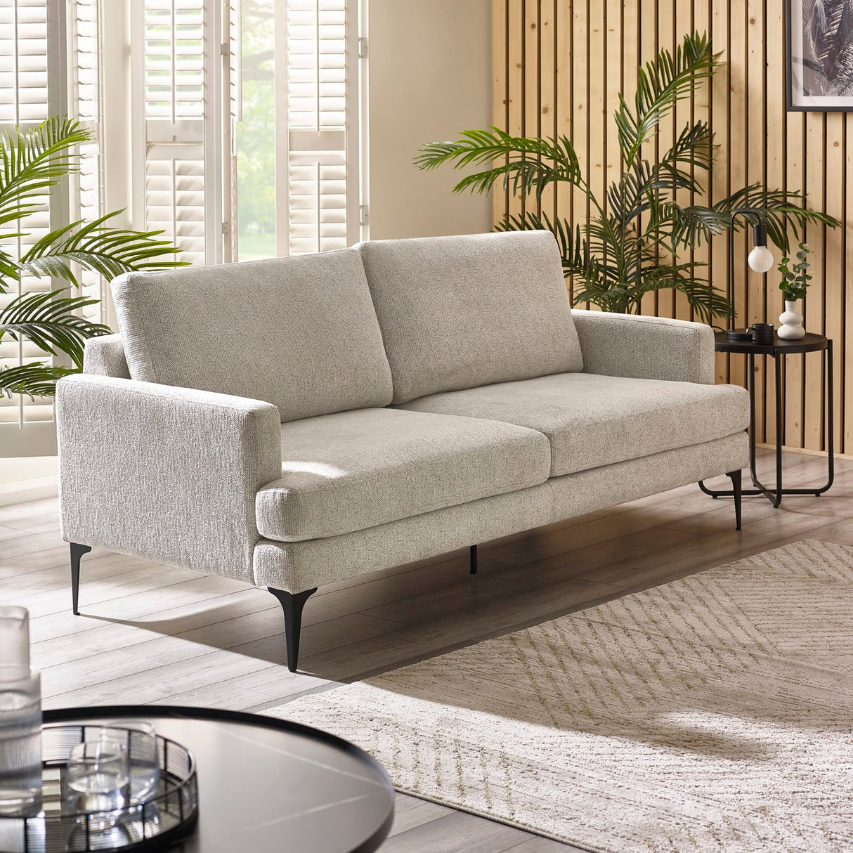 Chenille Fabric 3 Seater Sofa With Slim Black Legs - Carrera