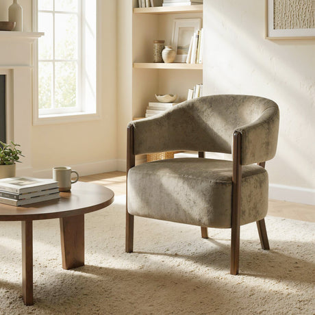 Chenille Fabric Accent Chair 71cm Wide With Wooden Frame - Velmora