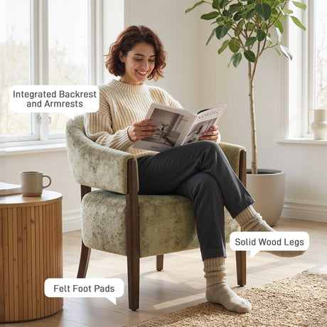 Chenille Fabric Accent Chair 71cm Wide With Wooden Frame - Velmora