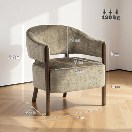 Chenille Fabric Accent Chair 71cm Wide With Wooden Frame - Velmora
