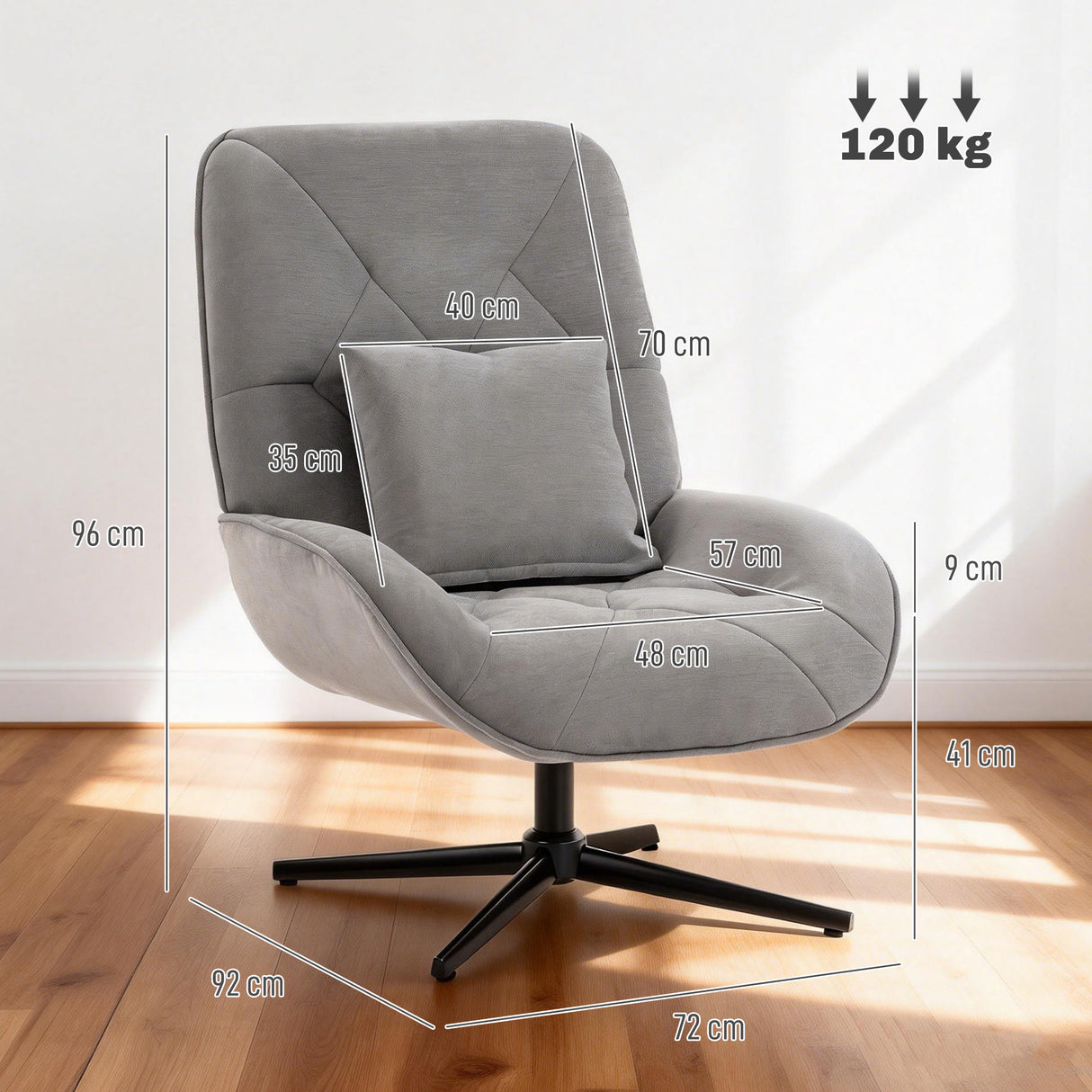Chenille Fabric Accent Chair 72cm Wide With Lumbar Pillow - Velmora