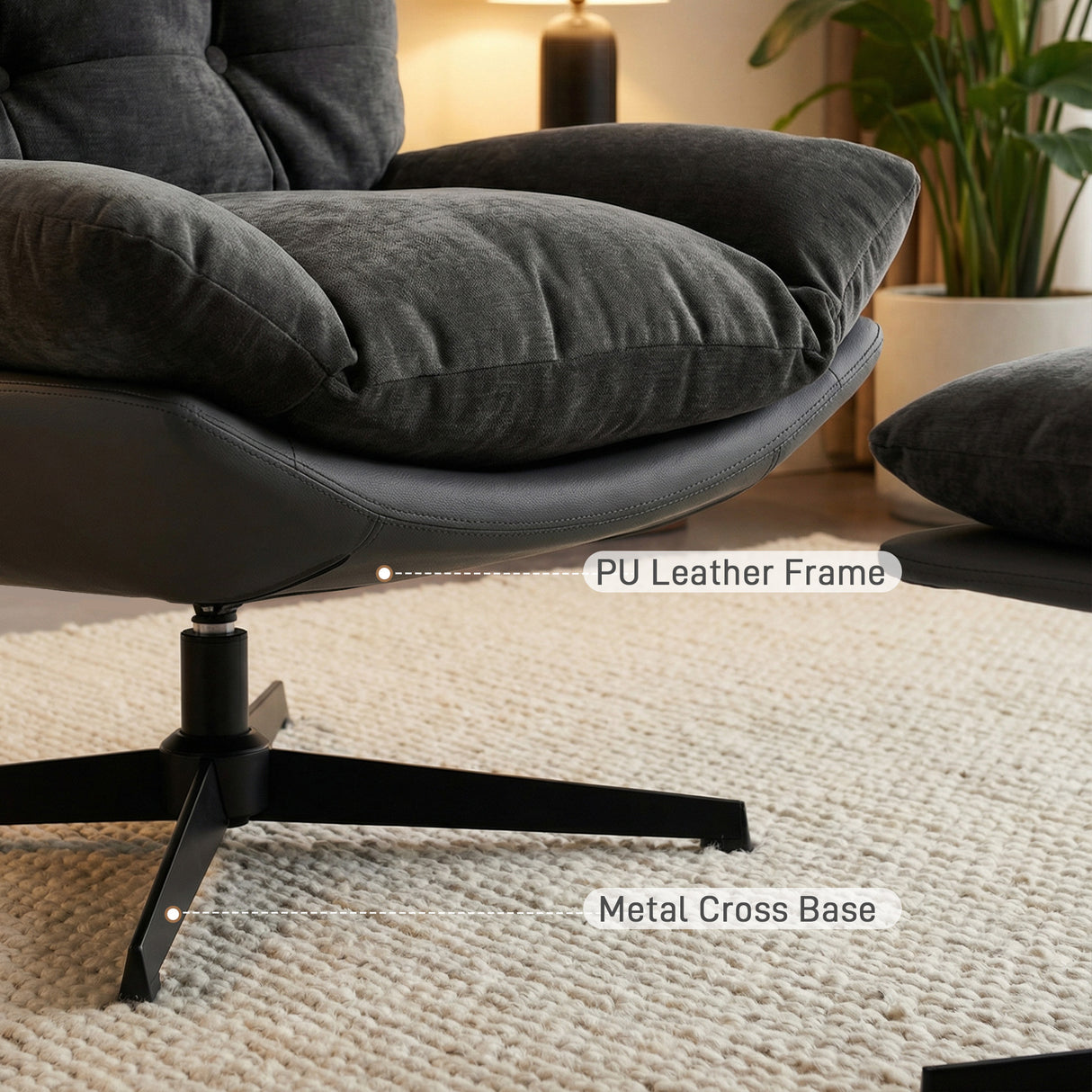 Chenille Fabric Accent Chair 80cm Wide With Footstool - Velmora