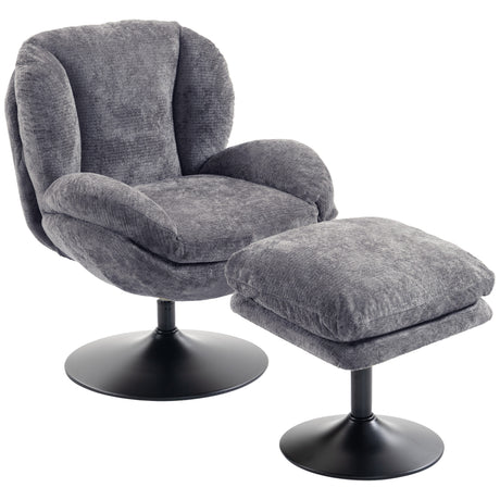 Chenille Fabric Armchair 69cm Wide With Ottoman - Velmora