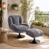 Chenille Fabric Armchair 69cm Wide With Ottoman - Velmora