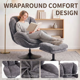 Chenille Fabric Armchair 69cm Wide With Ottoman - Velmora