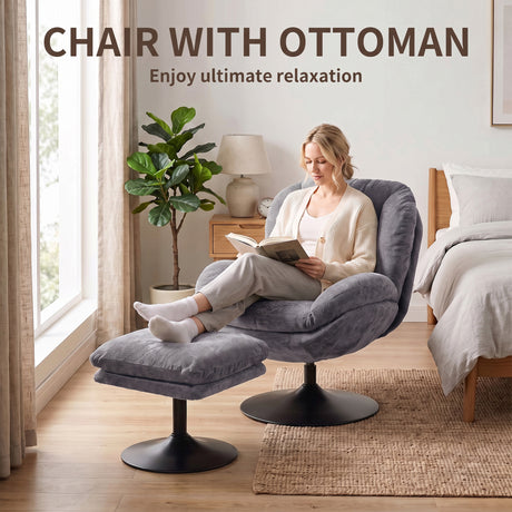 Chenille Fabric Armchair 69cm Wide With Ottoman - Velmora