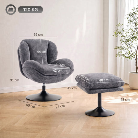 Chenille Fabric Armchair 69cm Wide With Ottoman - Velmora