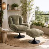 Chenille Fabric Armchair 69cm Wide With Ottoman - Velmora