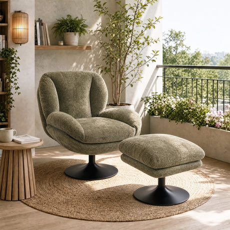 Chenille Fabric Armchair 69cm Wide With Ottoman - Velmora