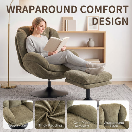Chenille Fabric Armchair 69cm Wide With Ottoman - Velmora
