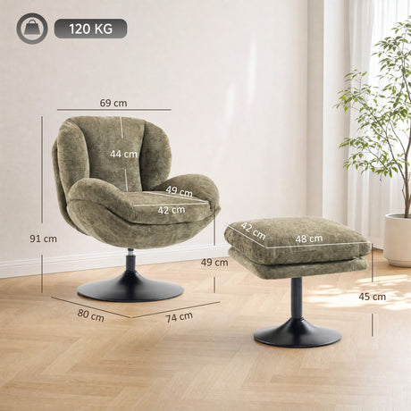 Chenille Fabric Armchair 69cm Wide With Ottoman - Velmora