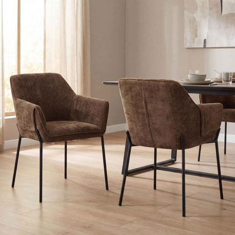 Chenille Fabric Dining Chairs 62cm Wide in Set Of 2 - Milan