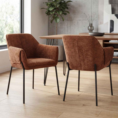 Chenille Fabric Dining Chairs 62cm Wide in Set Of 2 - Milan