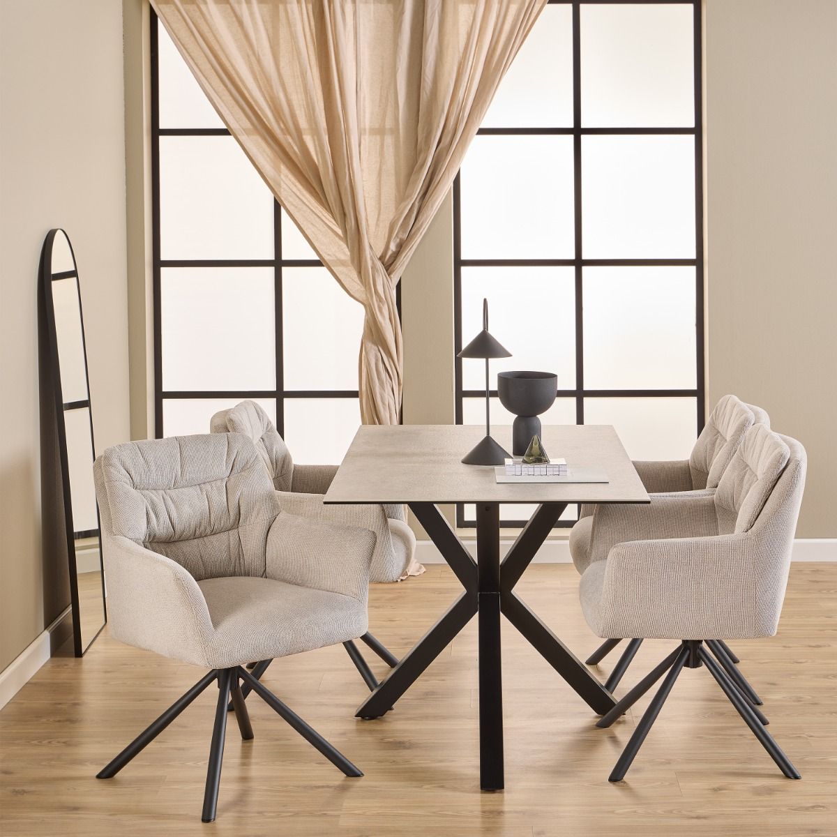 Chenille Fabric Dining Chairs in Set of 2 With Armrest Swivel - Alonso