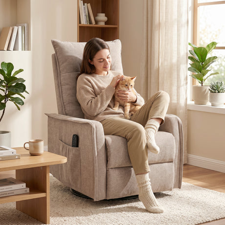 Chenille Fabric Recliner Chair 71cm Wide With Footrest - Velmora