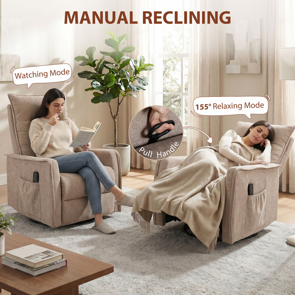 Chenille Fabric Recliner Chair 71cm Wide With Footrest - Velmora