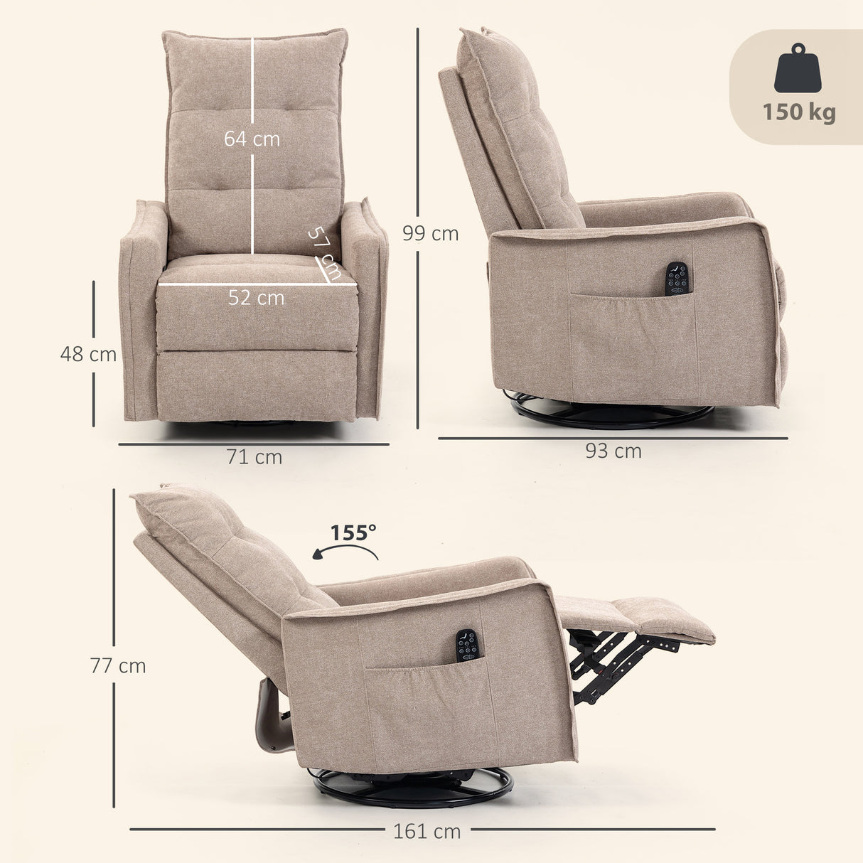 Chenille Fabric Recliner Chair 71cm Wide With Footrest - Velmora