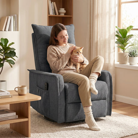 Chenille Fabric Recliner Chair 71cm Wide With Footrest - Velmora