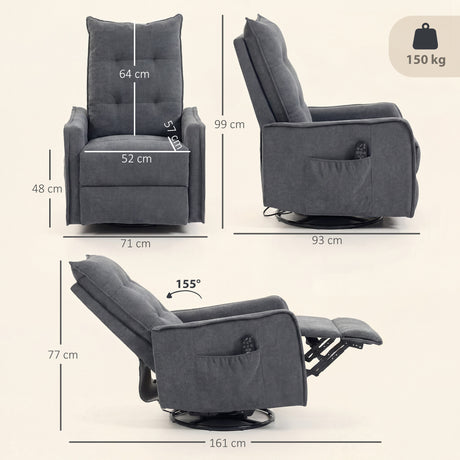 Chenille Fabric Recliner Chair 71cm Wide With Footrest - Velmora