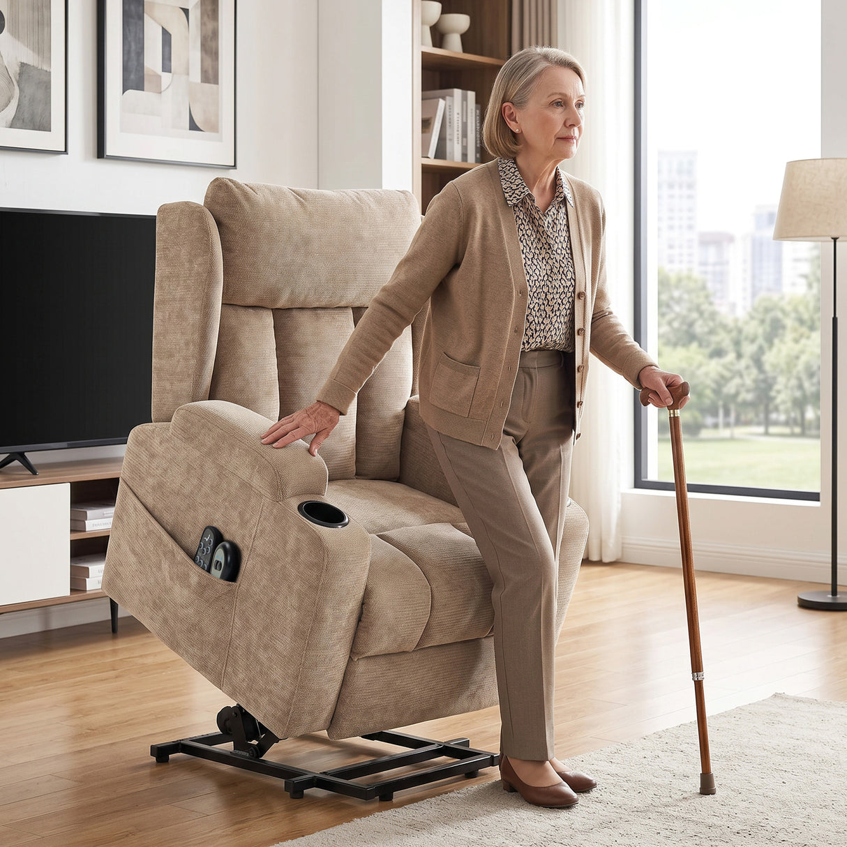 Chenille Fabric Recliner Chair 82cm Wide With Footrest - Velmora