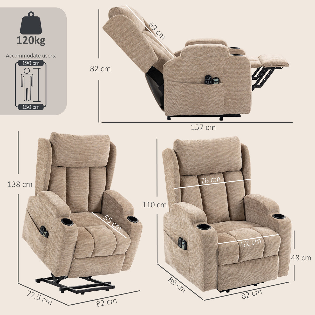 Chenille Fabric Recliner Chair 82cm Wide With Footrest - Velmora