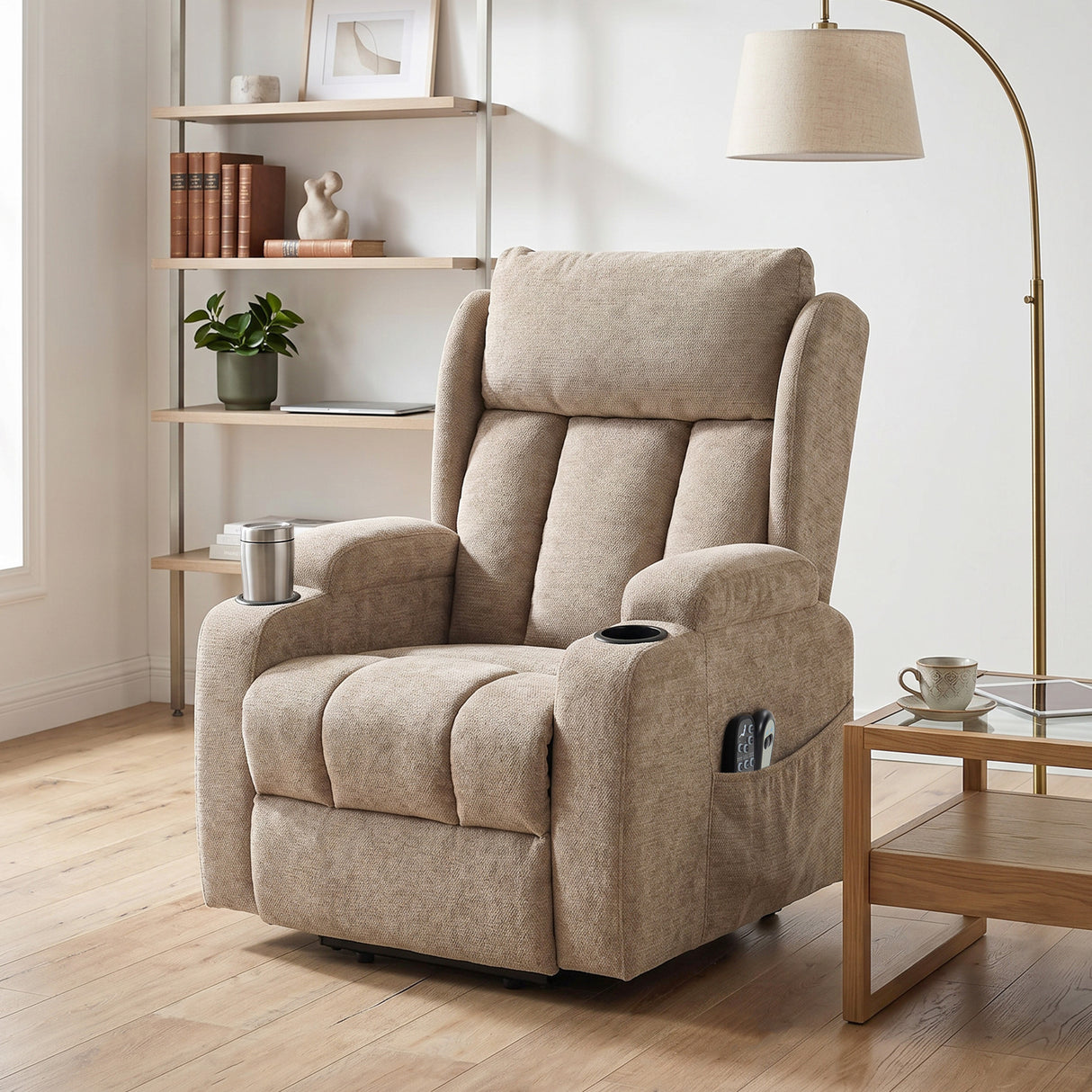 Chenille Fabric Recliner Chair 82cm Wide With Footrest - Velmora