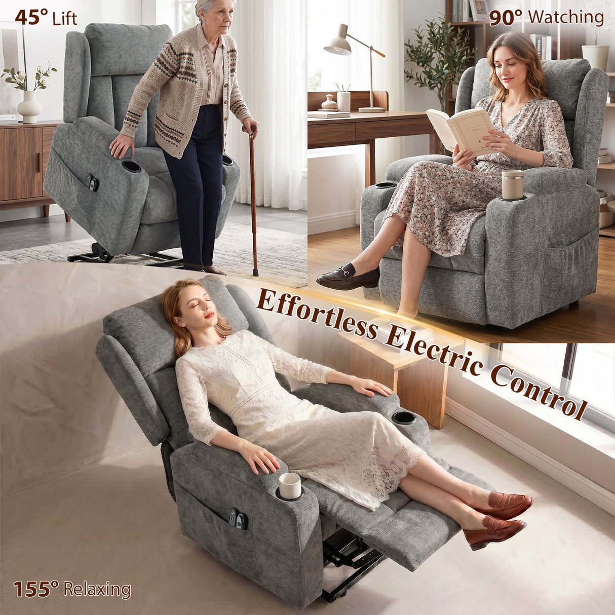 Chenille Fabric Recliner Chair 82cm Wide With Footrest - Velmora