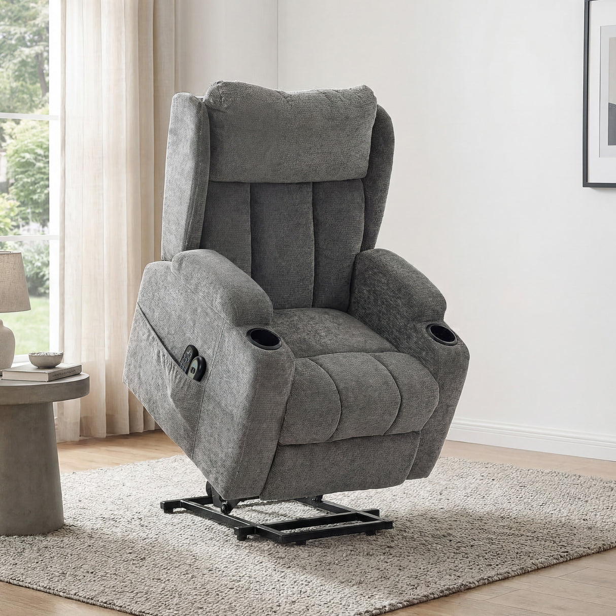 Chenille Fabric Recliner Chair 82cm Wide With Footrest - Velmora