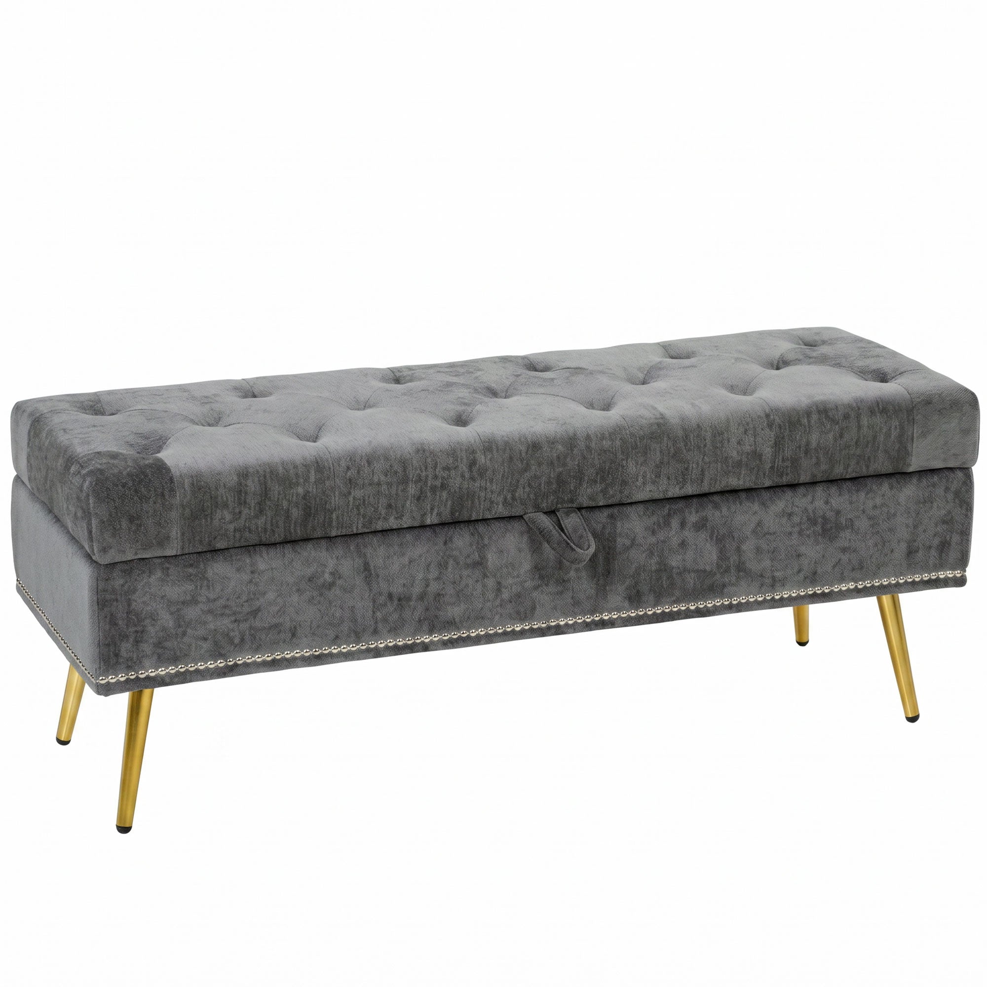 Chenille Fabric Storage Ottoman 114cm Wide With Metal Legs - Velmora