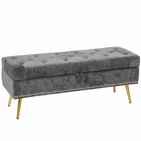 Chenille Fabric Storage Ottoman 114cm Wide With Metal Legs - Velmora