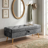 Chenille Fabric Storage Ottoman 114cm Wide With Metal Legs - Velmora