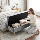 Chenille Fabric Storage Ottoman 114cm Wide With Metal Legs - Velmora