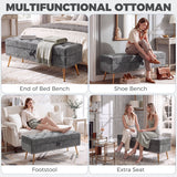 Chenille Fabric Storage Ottoman 114cm Wide With Metal Legs - Velmora